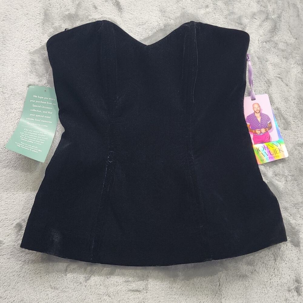 NEW Johnny Wujek Top Womens 5 Juniors Black Velvet Strapless Corset Bustier